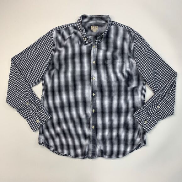 J Crew Shirt Mens Large Navy Gingham Check Button Down Woven Long Sleeve Cotton - Picture 2 of 10